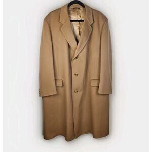 Vintage Lytton's Pure Wool Overcoat Coat Men's 48R Tan Union USA Trench Long